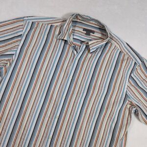 Johnston & Murphy Seersucker Button Up Shirt Mens XL Short Sleeve Stripe Preppy